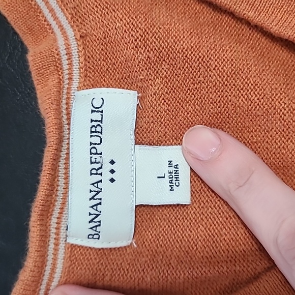 Banana Republic Men's orange v neck sweater size L office career preppy casual - Picture 5 of 11
